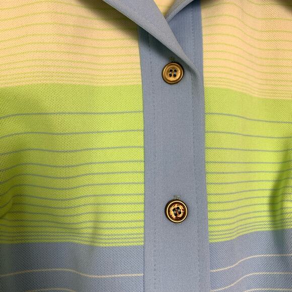 NWT Dead stock Kay Windsor yellow green blue stripe button front shirt LARGE - Picture 6 of 10